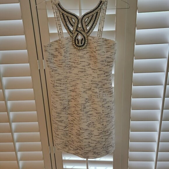 Laundry Shelli Segal Size 4 Halter Neck Sparkle Gray Heather Pencil Dress - Picture 2 of 8
